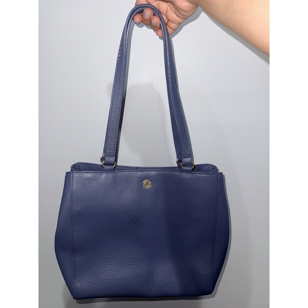 Dagne Dover Allyn Tote Ash Blue Pebbled Leather Medium Laptop Shoulder Bag E